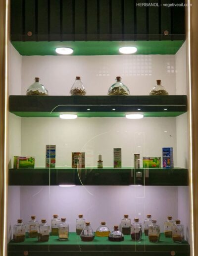 Display of herbal extracts and pharmaceutical products at IranPharma 2024.